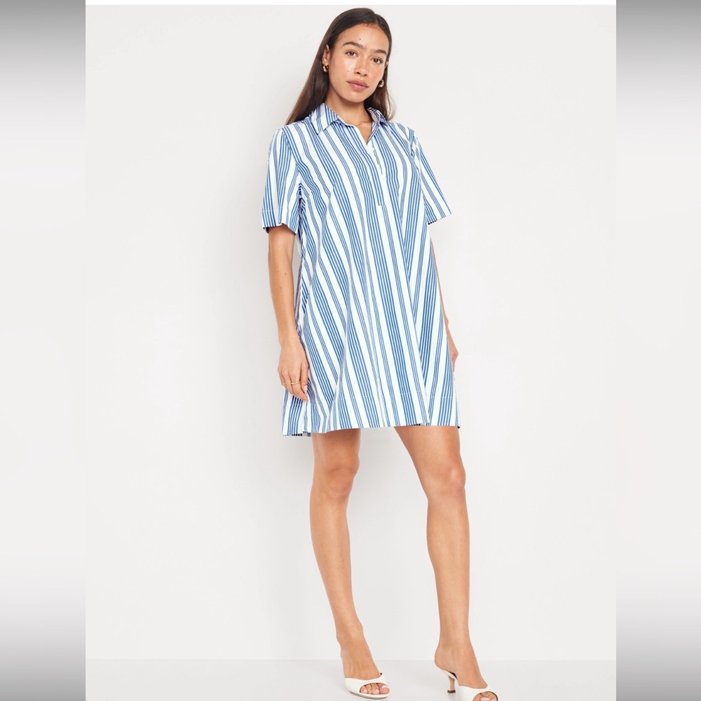 Old Navy Blue and White Striped Shirt Dress